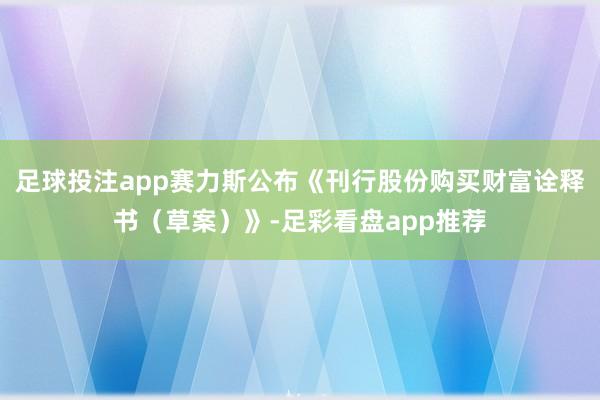 足球投注app赛力斯公布《刊行股份购买财富诠释书（草案）》-足彩看盘app推荐